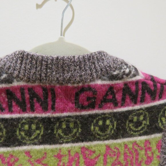 GANNI Smiley Face Space Wool Blend Knit Sweater Vest Grandma Academia Fall - Picture 11 of 13